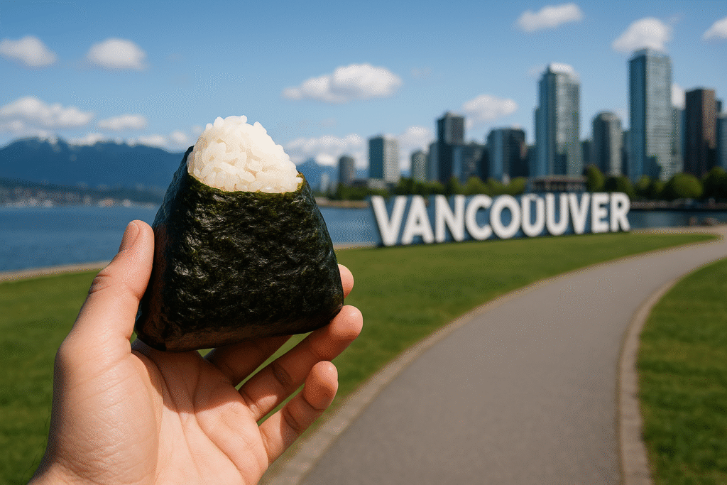 A person enjoying Onigiri in Vancouver