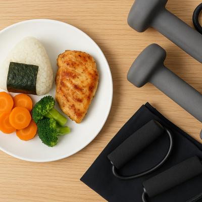 A popular before workout meal: onigiri with green tea set